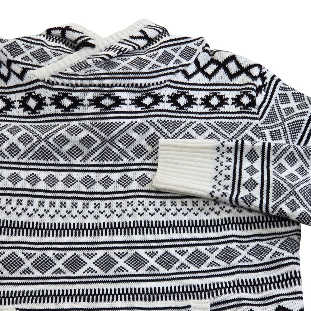 Carbon Sweater Hoodie Medium Black White Knit Aztec Fair Isle Pullover‎ M